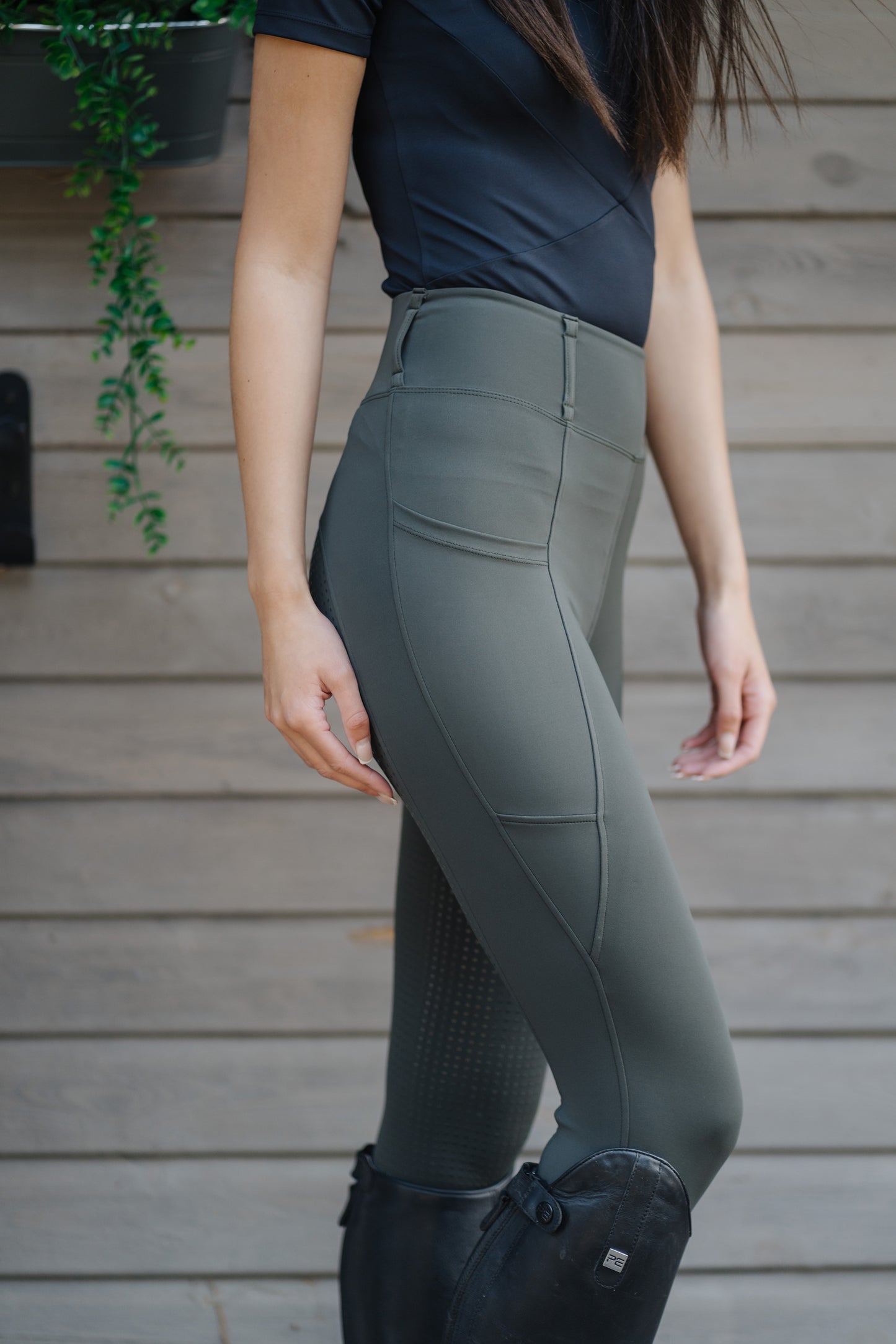 Full Seat Grip Leggings Moss Green